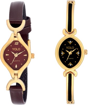 YOLO Quartz Analogue Black/Maroon Dial Color With Brown/ Golden Luxury Watch Watch  - For Women   Watches  (YOLO)