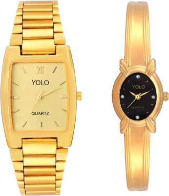 YOLO Quartz Luxury Collection Gold Plated Metal Strap with Gold & Black Dial Luxury Collection Watch  - For Men & Women   Watches  (YOLO)