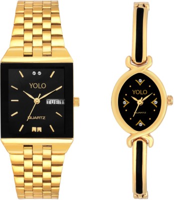 YOLO Quartz Analogue Black Dial Gold Plated Metal Chain Luxury Luxury Watch Watch  - For Men & Women   Watches  (YOLO)