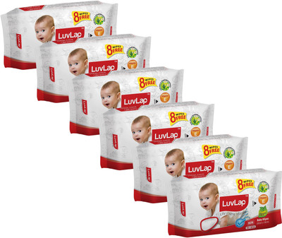 

LuvLap Paraben Free Baby Wet Wipes with Aloe Vera(72 Wipes + 8 Wipes Free)x6 packs(480 Pieces)