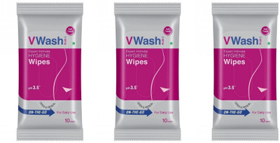 

V Wash Plus HYGEINE Intimate Wipes(30 Sheets, Pack of 3)