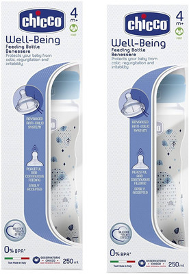 

Chicco Welbeing 4 month + Feeding bottle set of 2 - 250 ml(Blue)