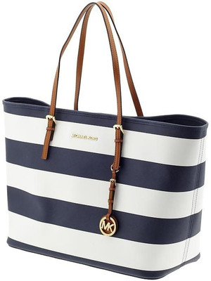 

Michael Kors Medium Jet Set white blue Striped Travel Tote bag Waterproof Messenger Bag(Blue, 2 L)