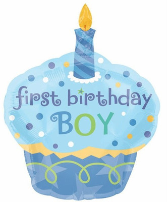 

Party Anthem Printed Large “First Birthday Boy” Blue Cupcake Foil Balloon - 37 x 27 inches Balloon(Blue, Pack of 1)