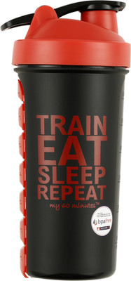 My 60 Minutes Gym Shaker Bottle with Pill Organizer 600 ml Shaker(Pack of 1, Red, Black, Plastic)