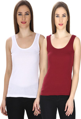 FRISKERS Casual Sleeveless Solid Women White, Maroon Top