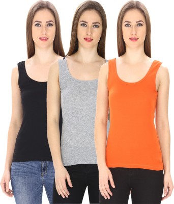 FRISKERS Casual Sleeveless Solid Women Red, Orange, Grey Top