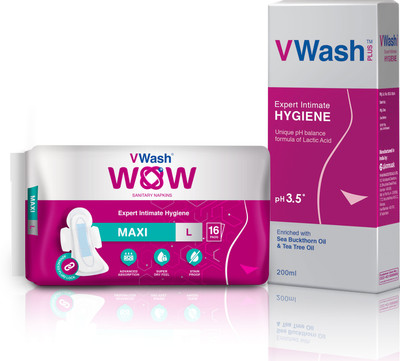 

V Wash Sanitary Napkin Maxi 16S Pack (L) + 200Ml Liquid Wash(Set of 2)