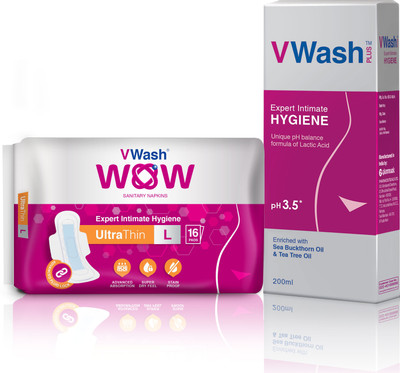 

V Wash Sanitary Napkin Ultra Thin 16S Pack (L) + 200Ml Liquid Wash(Set of 2)