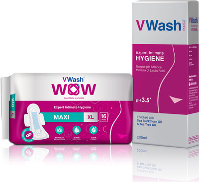 

V Wash Sanitary Napkin Maxi 16S Pack (Xl) + 200Ml Liquid Wash(Set of 2)