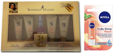 

Shahnaz Husain Facial Kit Gold (24 Carat) With Nivea Lip Balm Peach(Set of 2)