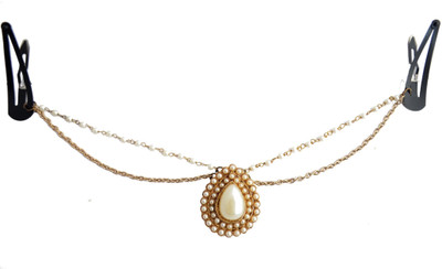 

Pretty Ponytails Gold Pearl Matha Patti Tikka Wedding Hair Accessory Hair Chain(Gold)