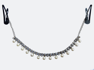Pretty Ponytails Pearl Silver Diamond String Matha Patti Wedding Hair Accessory Hair Chain(Silver)