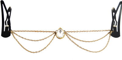 

Pretty Ponytails Ethnic Kundan Gold Hair Accessories Wedding Hair Jewelry Hair Chain(Gold)