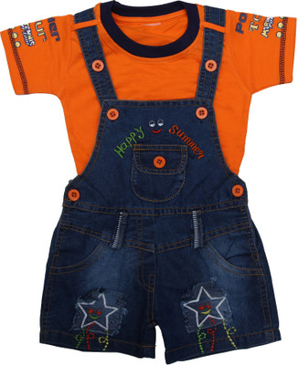 Zadmus Kids Dungaree For Baby Boys & Baby Girls Casual Printed Cotton Blend(Orange, Pack of 1)