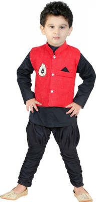 FTC Fashion Boys Festive & Party Kurta, Waistcoat and Pyjama Set(Black Pack of 1) available at flipkart for Rs.235