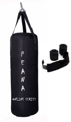 

PEANA Online Series 4.0 Feet Long, CANVAS Material, Black Color, Unfilled with Hanging Straps and 9 Feet Long Black Color Hand Wraps Pair Boxing Kit