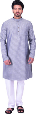 MANYAVAR Men Self Design Straight Kurta(Blue)