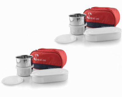 

UNINOX COMBO Sab Ke Liye Stainless Steel Lunch Box with Plastic Tray 3 Containers Lunch Box (325 ml) 4 Containers Lunch Box(2000 ml), Multicolor