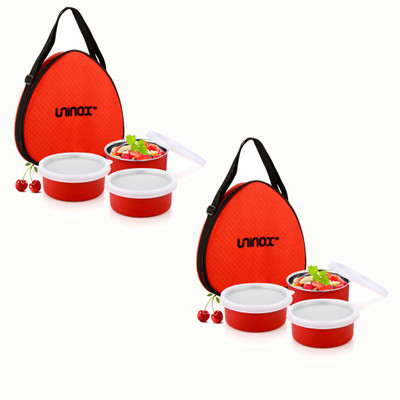 

uninox Combo Stainless Steel Triangle Micro -3 Lunch box,3Containers Lunch Box -Air tight Microwave Safe and Leak Proof 6 Containers Lunch Box(1800 ml), Red