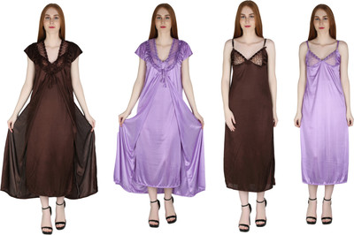 me&fashion Women Robe and Lingerie Set(Brown, Blue)
