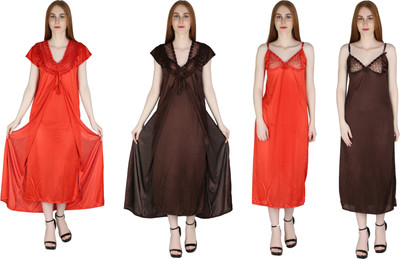 me&fashion Women Robe and Lingerie Set(Red, Brown)