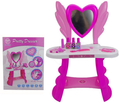 

Taaza Garam Kids Baby Girl Big Size Beauty Roleplay Dream Dressing Table Set with Mirror - (Heart Shaped) Gift Toy