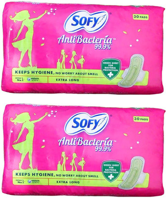 

SOFY ANTI BACTERIA EXTRA LONG, 30 PADS PACK, ( SET OF 2 PACKS), TOTAL 60 PADS Sanitary Pad(Pack of 60)