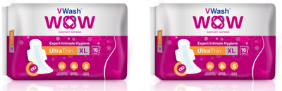 

VWash WOW Sanitary Napkin Ultra Thin XL 16 Pads Sanitary Pad(Pack of 2)