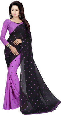 Online Bazaar Polka Print Daily Wear Georgette Saree(Purple, Black)