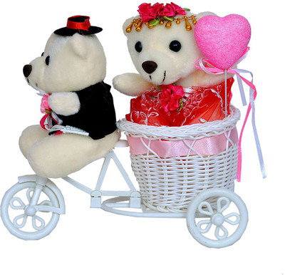 

Pingaksh Crafty Collection Newly Weds Couple Teddy On Cycle - 17 cm(White)