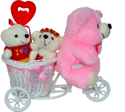 

Pingaksh Crafty Collection Pink Teddy On Cycle With Handsome And Smart Teddy Couple - 17 cm(White)