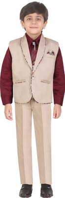 

Jeet Indo Western Self Design Boys Suit, Beige