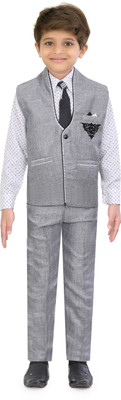 

Jeet Indo Western Self Design Boys Suit, Grey
