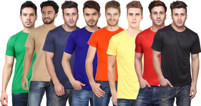 FUNKY GUYS Solid Men Round Neck Multicolor T-Shirt