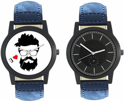 FASHION POOL FOXTER MENS & GENTS FAST SELLING FASTRACK ROUND ANALOG DIAL WATCH WITH BEARD VIRAT KOHLI SPECIAL DIAL GRAPHICS COMBO WITH MIDNIGHT BLACK VINTAGE DIAL GRAPHICS WATCH HAVING BLACK & DENIM BLUE LEATHER BELT WATCH FOR FESTIVAL & PROFESSIONAL WEAR WATCH Watch  - For Men   Watches  (FASHION POOL)