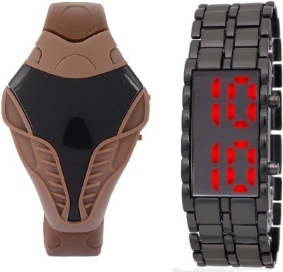 COSMIC BROWN COBRA DIGITAL LED BOYS WATCH WITH LEDSKMEI HEAVY BRACELET WITH RED LIGHT FOR TEENAGERS Watch  - For Boys   Watches  (COSMIC)