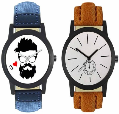 FASHION POOL FOXTER MENS & GENTS FAST SELLING FASTRACK ROUND ANALOG DIAL WATCH WITH BEARD VIRAT KOHLI TRIBUTE SPECIAL DIAL GRAPHICS COMBO WITH PEARL WHITE VINTAGE DIAL GRAPHICS WATCH HAVING DENIM BLUE LEATHER BELT WATCH FOR FESTIVAL & PARTY WEAR COLLECTION Watch  - For Men   Watches  (FASHION POOL)
