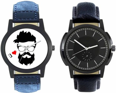 FASHION POOL FOXTER MENS & GENTS FAST SELLING FASTRACK ROUND ANALOG DIAL WATCH WITH VIRAT KOHLI BEARD SPECIAL DIAL GRAPHICS COMBO WITH JET BLACK VINTAGE DIAL GRAPHICS WATCH HAVING DENIM BLUE & BLACK LEATHER BELT WATCH FOR FESTIVAL & PARTY WEAR COLLECTION Watch  - For Men   Watches  (FASHION POOL)