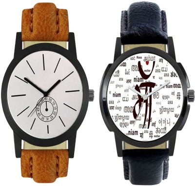fashion pool FOXTER MENS & GENTS FAST SELLING FASTRACK ROUND ANALOG DIAL WATCH WITH MAA DIAL GRAPHICS COMBO WITH WHITE VINTAGE DIAL GRAPHICS WATCH HAVING BLACK & BROWN TRENDY & COOL LEATHER BELT WATCH FOR FESTIVAL SPECIAL Watch  - For Boys   Watches  (FASHION POOL)