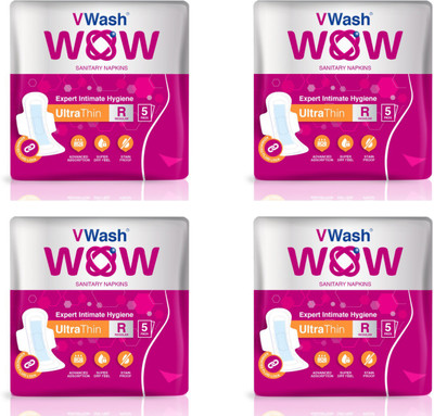 

VWash WOW Sanitary Napkin Ultra Thin Regular 5 Pads Intimate Wipes(5 Sheets, Pack of 4)