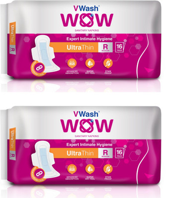 

VWash WOW Sanitary Napkin Ultra Thin Regular 16 Pads Intimate Wipes(16 Sheets, Pack of 2)