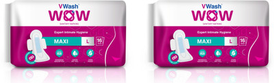 

VWash WOW Sanitary Napkin Maxi Large 16 Pads Intimate Wipes(16 Sheets, Pack of 2)