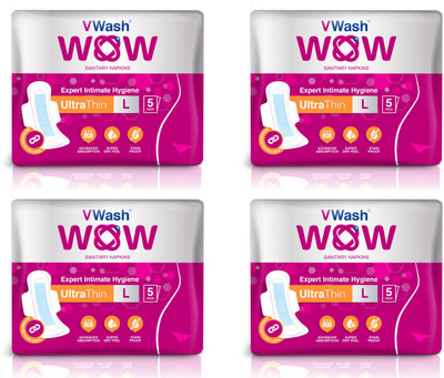 

VWash WOW Sanitary Napkin Ultra Thin Large 5 Pads Intimate Wipes(5 Sheets, Pack of 4)