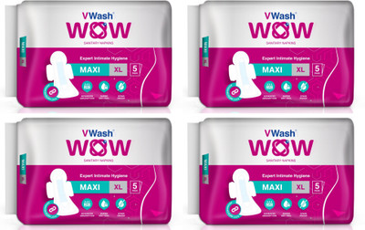 

VWash WOW Sanitary Napkin Maxi XL 5 Pads Intimate Wipes(5 Sheets, Pack of 4)