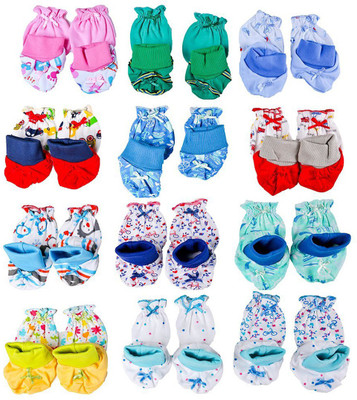 

Baybee New Born Baby Premium Quality Cotton Mitten Booties - Leg Warmers (Random Colors and Prints) 12PCs Pack(Multicolor)