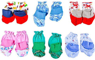

Baybee New Born Baby Premium Quality Cotton Mitten Booties - Leg Warmers (Random Colors and Prints) 6PCs Pack(Multicolor)