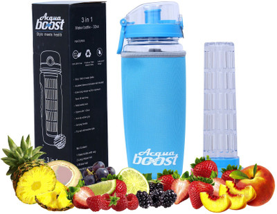 

Acquaboost Fruit Infuser Water Bottle, Protein Shaker Bottle and Insulated Bottle 3in1 with Free Fruit Infused Water Recipe eBook 1000 ml Sipper(Pack of 1, Blue)