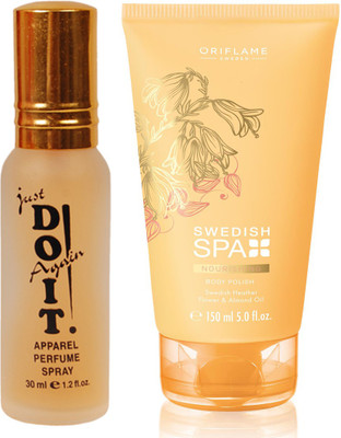 

Oriflame Sweden SWEDISH SPA Nourishing Body Polish 150ml (30837) With Just Doit Perfume 30ml(Set of 2)