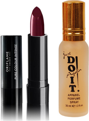 

Oriflame Sweden Pure Colour Intense Lipstick (Dark Burgundy - 26658) With Just Do It Perfume 30ml(Set of 2)